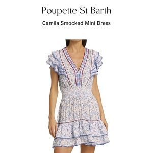 Poupette St. Barth Camila Dress; white and blue floral; size xs; never worn